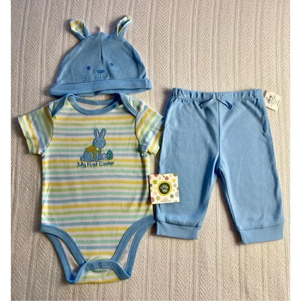 LITTLE ME BOYS 9M “My First Easter” 2 Piece Pant Set with matching hat